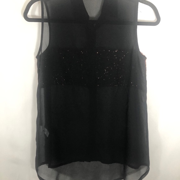 Women’s Black Sheer with Pink Sequins Sleeveless top. Size XS. Twik - Picture 5 of 6